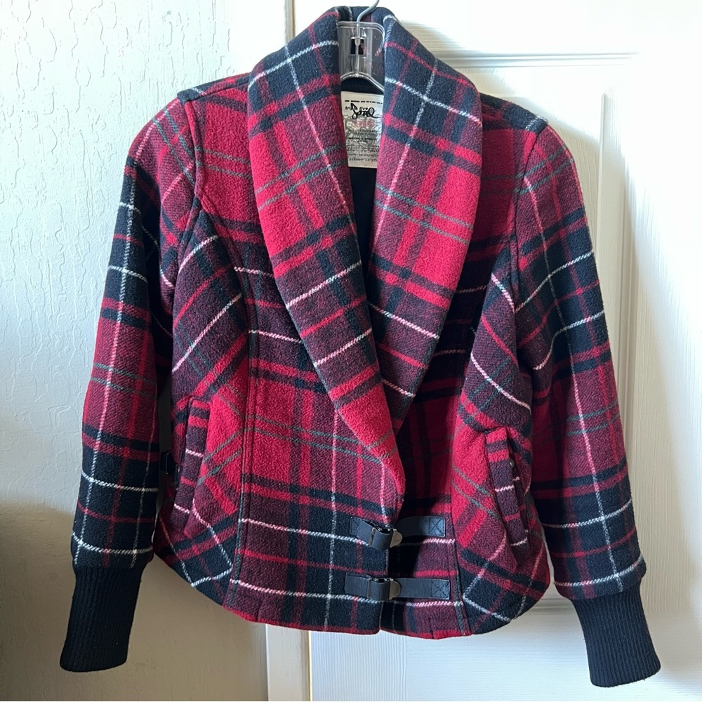 Triple Five Soul Red and Black Plaid Blazer Wool Jacket XS or S